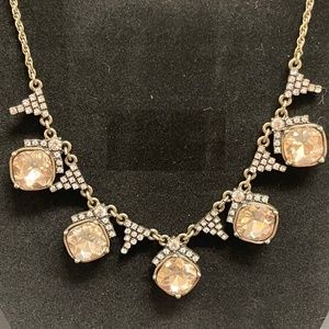 Signed LOFT Pink and Clear Lucite on Gold Tone Chain Articulating Necklace